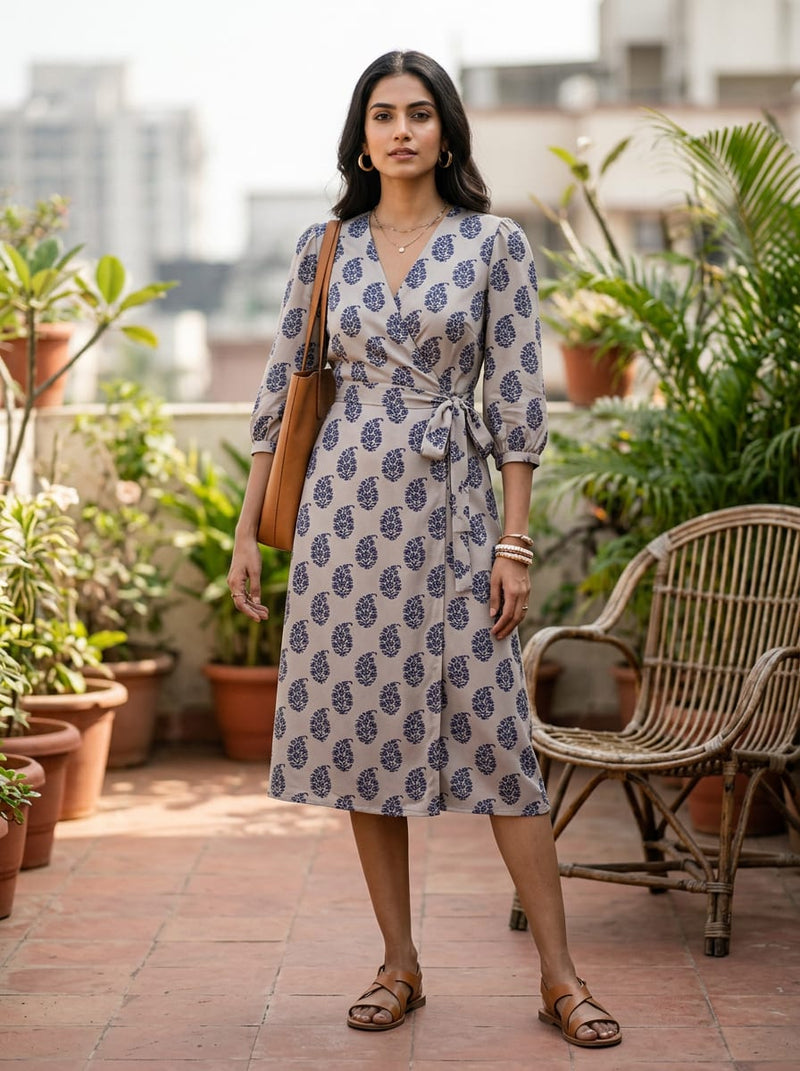 Cream Ethnic Floral Buti Print Silk Crepe Digital Printed Fabric