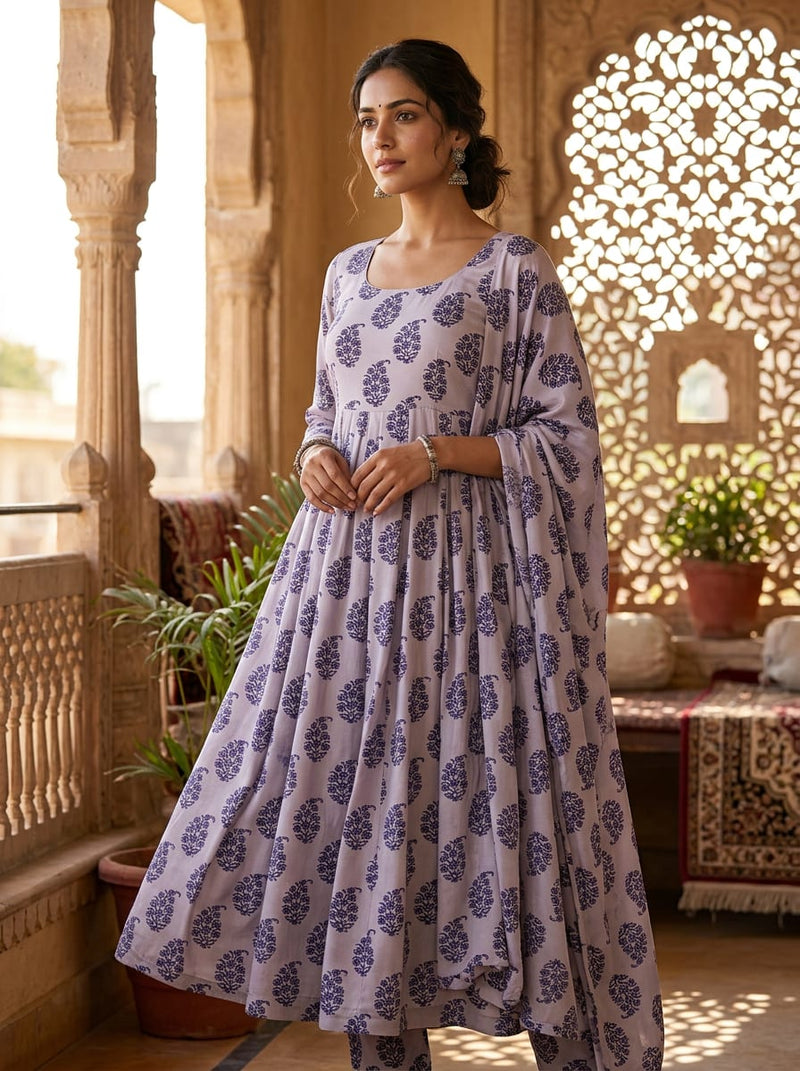 Cream Ethnic Floral Buti Print Silk Crepe Digital Printed Fabric