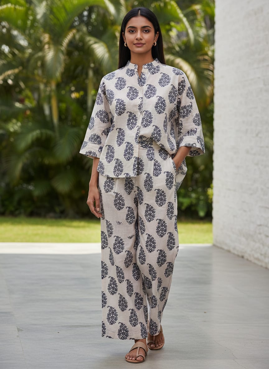 Block Print Motif Digital Printed Fabric - Pure Cotton