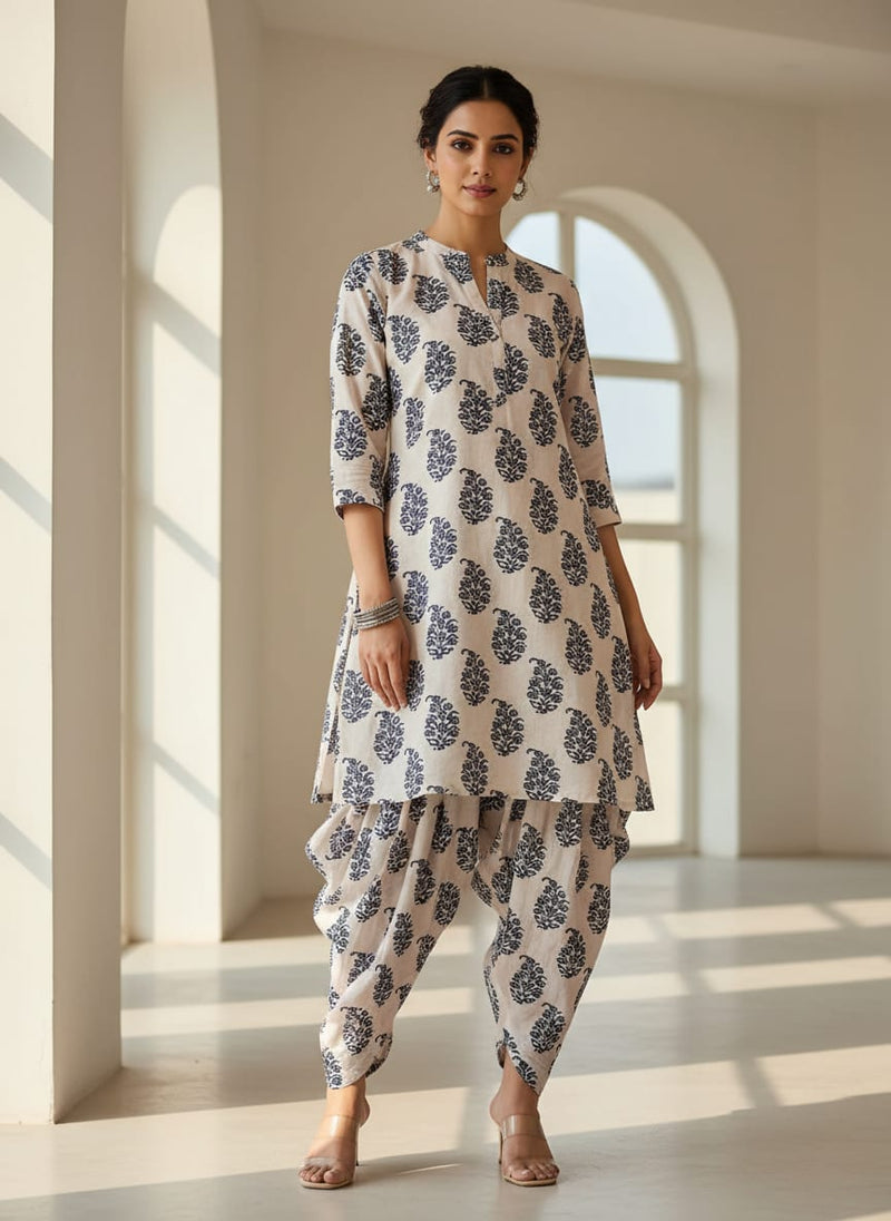 Cream Ethnic Floral Buti Print Pure Cotton Digital Printed Fabric