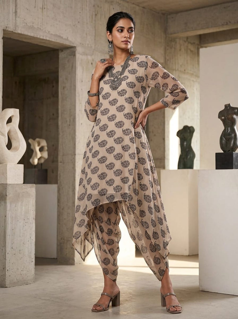 Cream Ethnic Botanical Buti Pure Muslin Digital Printed Fabric