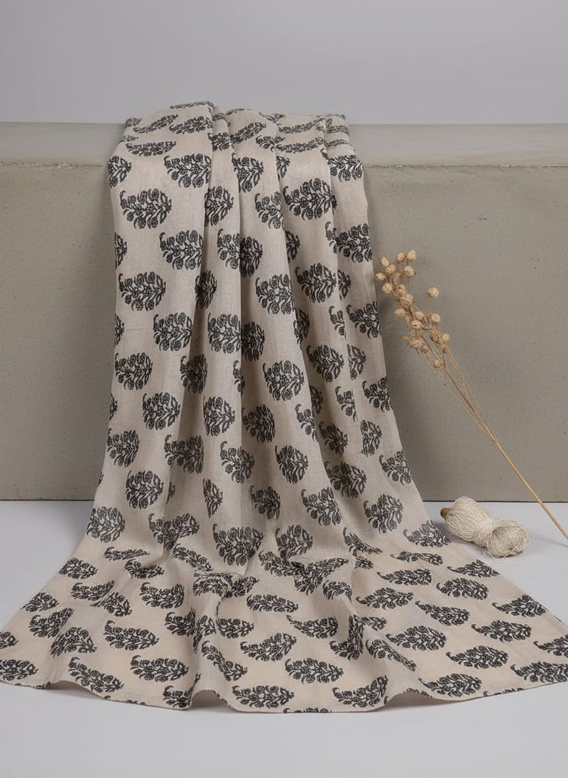 Block Print Motif Digital Printed Fabric - Pure Muslin
