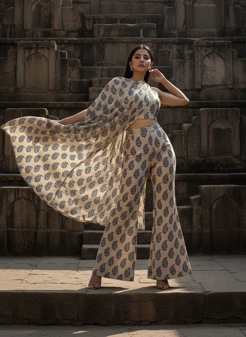 Cream Traditional Ethnic Buta Upada Silk Digital Printed Fabric