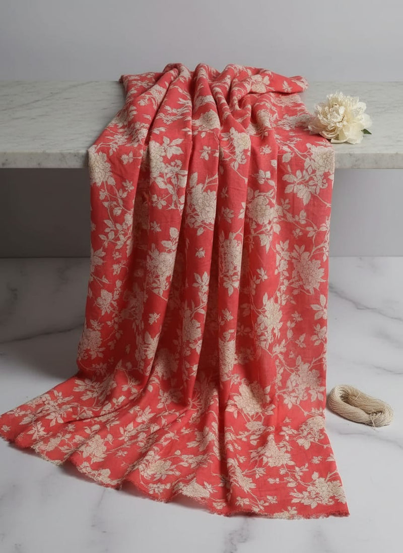 Flower Bunch On Dreamy Orange Digital Printed Fabric  - Muslin