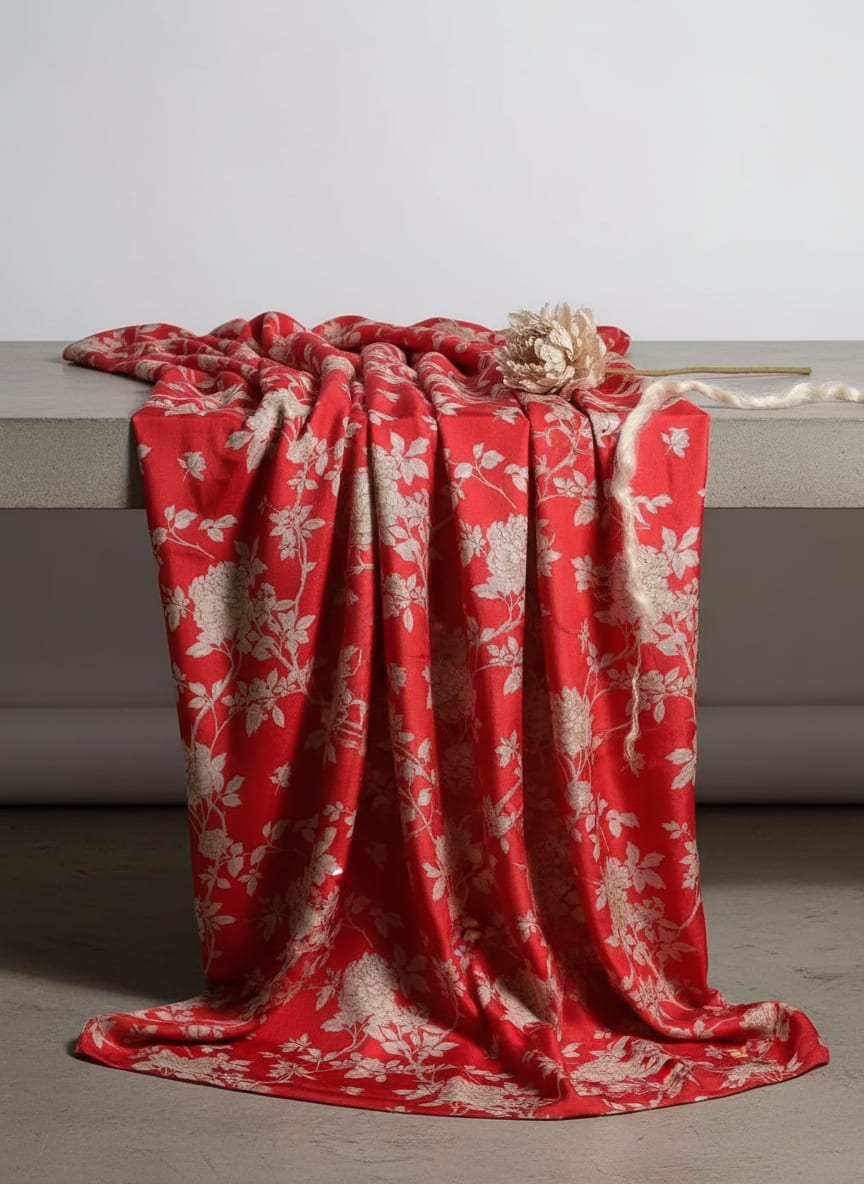Flower Bunch On Dreamy Orange Digital Printed Fabric  - Crepe