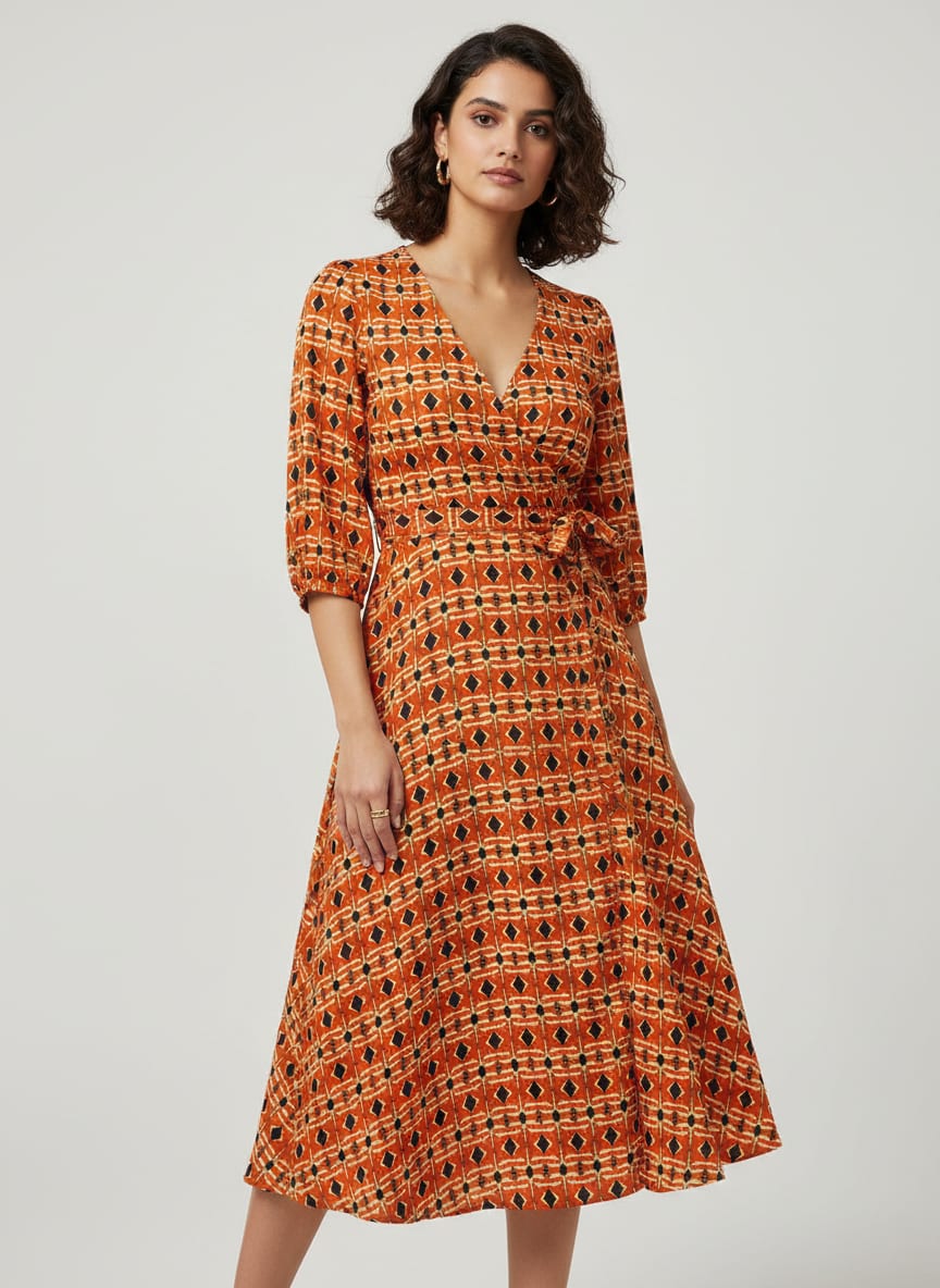 Orange Abstract Repeat Motif Digital Printed Fabric - Weightless