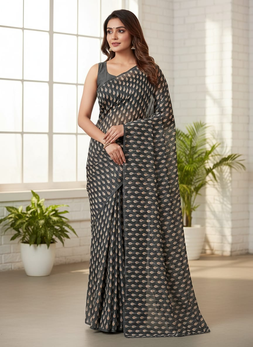Feather Stripes Digital Printed Fabric - Upada Silk