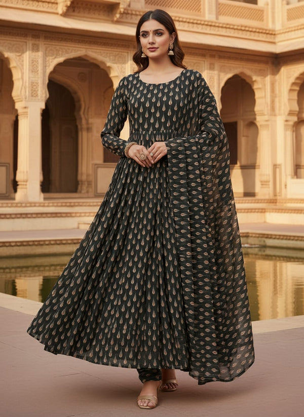 Feather Stripes Digital Printed Fabric - Pure Chinon - Anarkali Kurta Set Lookbook - PC-0-MA05232-106 - alternate view