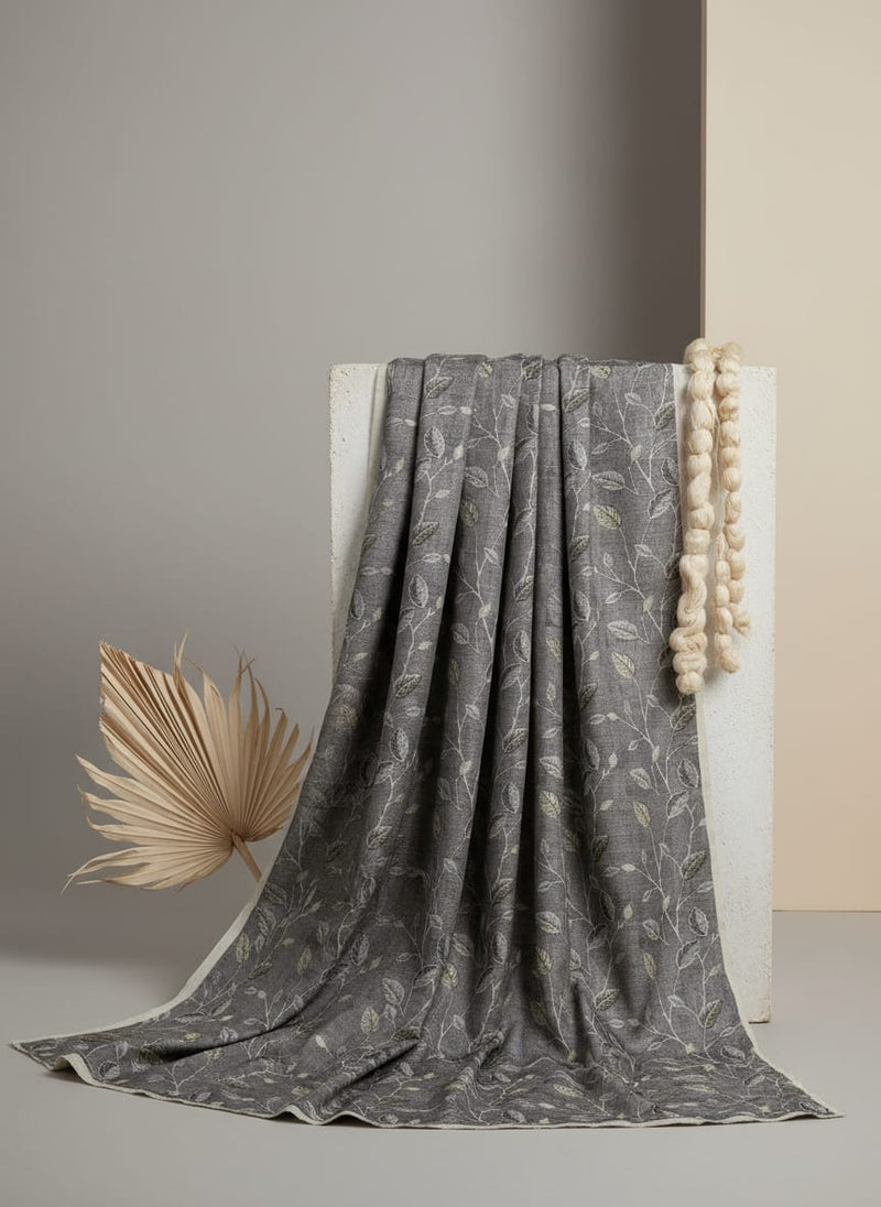 Brown Leaves With Stalk Digital Printed Fabric - Kora Silk