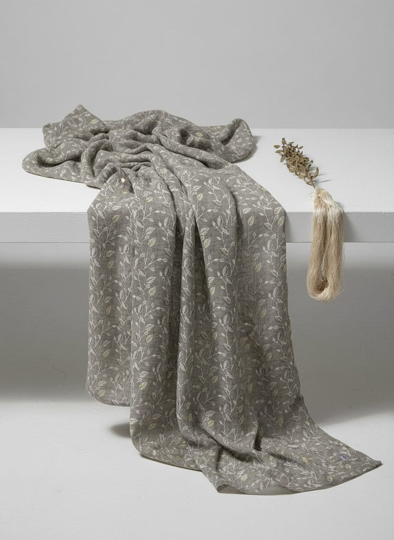 Brown Leaves With Stalk Digital Printed Fabric - Muslin