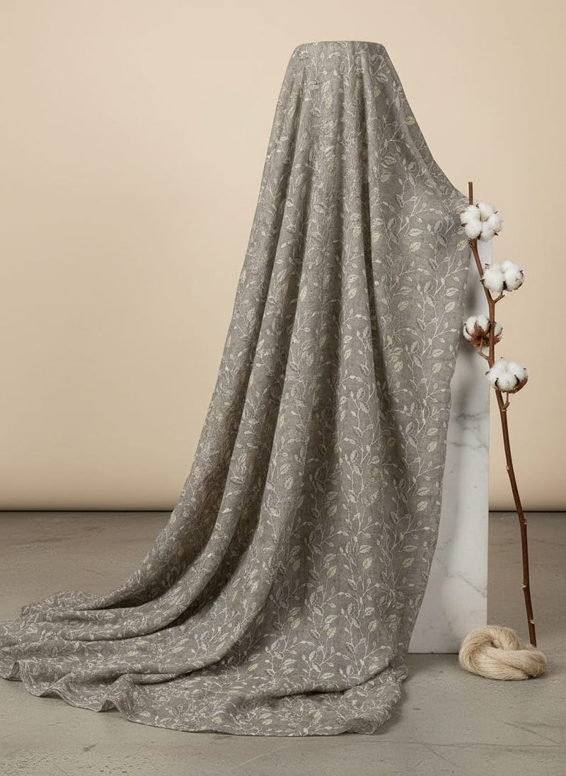 Brown Leaves With Stalk Digital Printed Fabric - Pure Georgette
