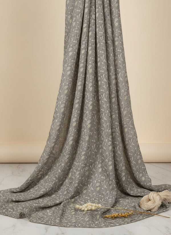 Grey Delicate Botanical Vine Pure Chinon Digital Printed Fabric - Fabric Editorial Studio Flatlay Lookbook - PC-0-MA06380-106