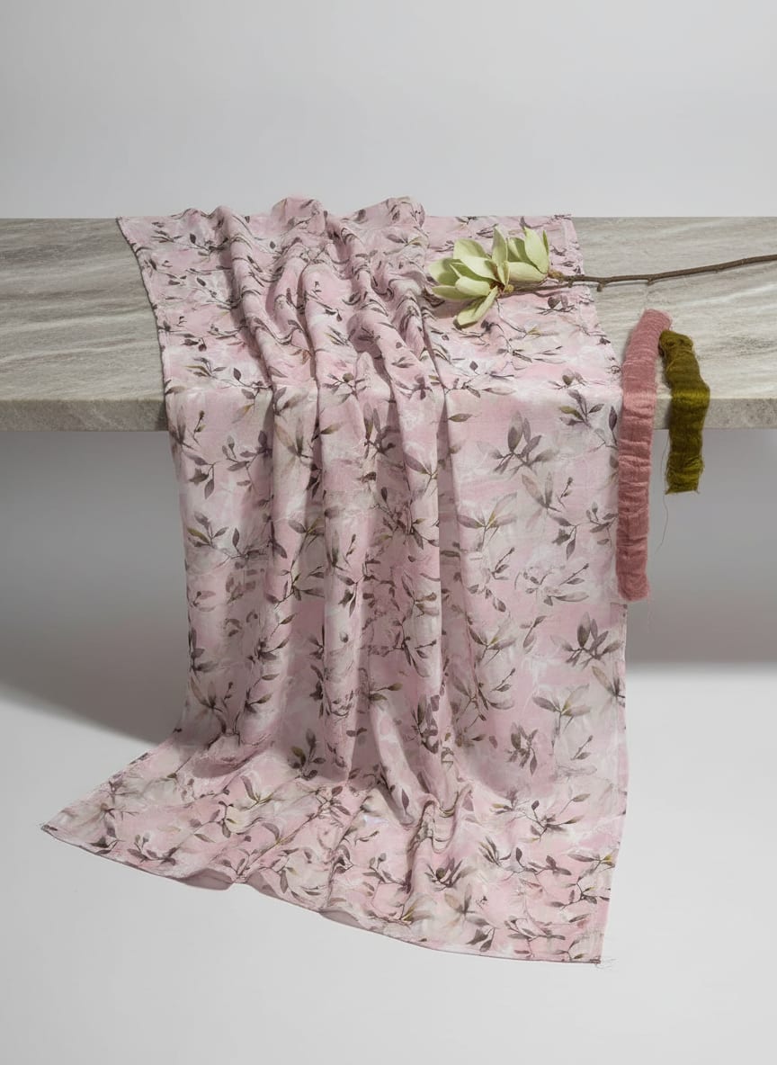 Pinkish Thin And Light Leaves Digital Printed Fabric - Weightless