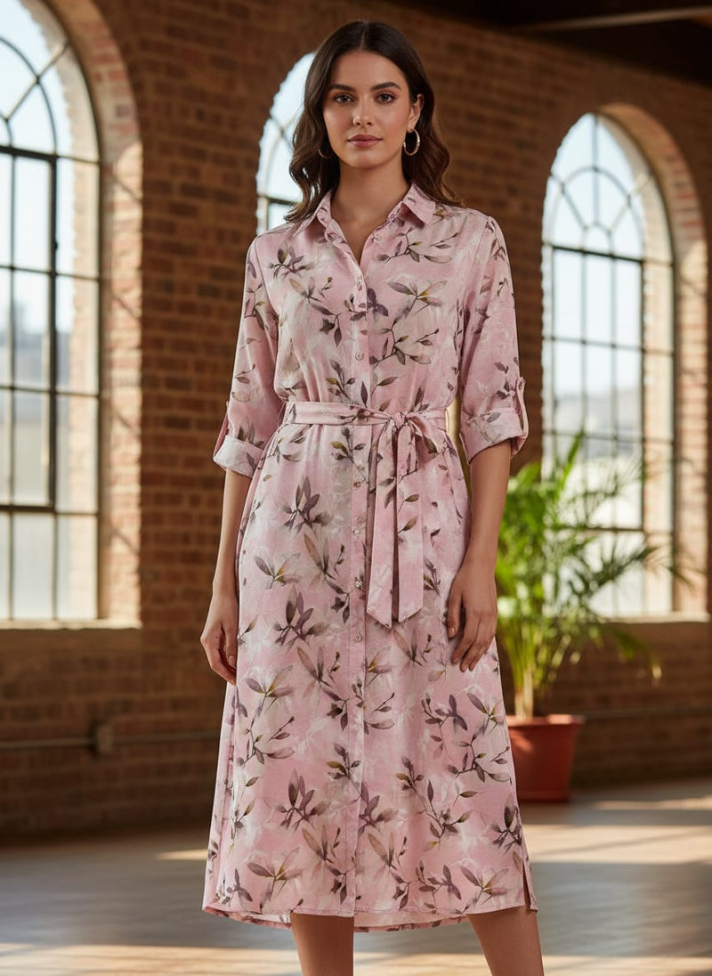 Pinkish Thin And Light Leaves Digital Printed Fabric - Pure Cotton
