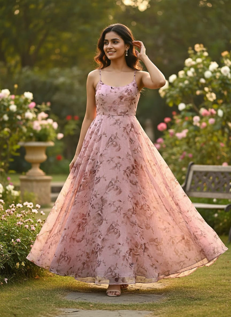 Pinkish Thin And Light Leaves Digital Printed Fabric - Pure Georgette