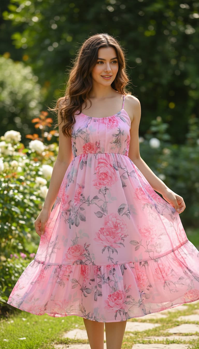 Pink Rose Allover Digital Printed Fabric - Weightless