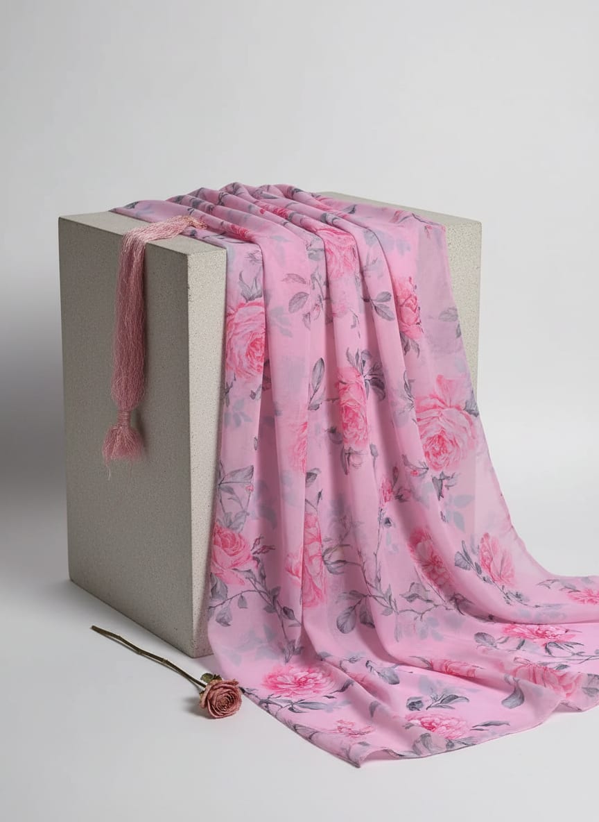 Pink Rose Allover Digital Printed Fabric - Weightless
