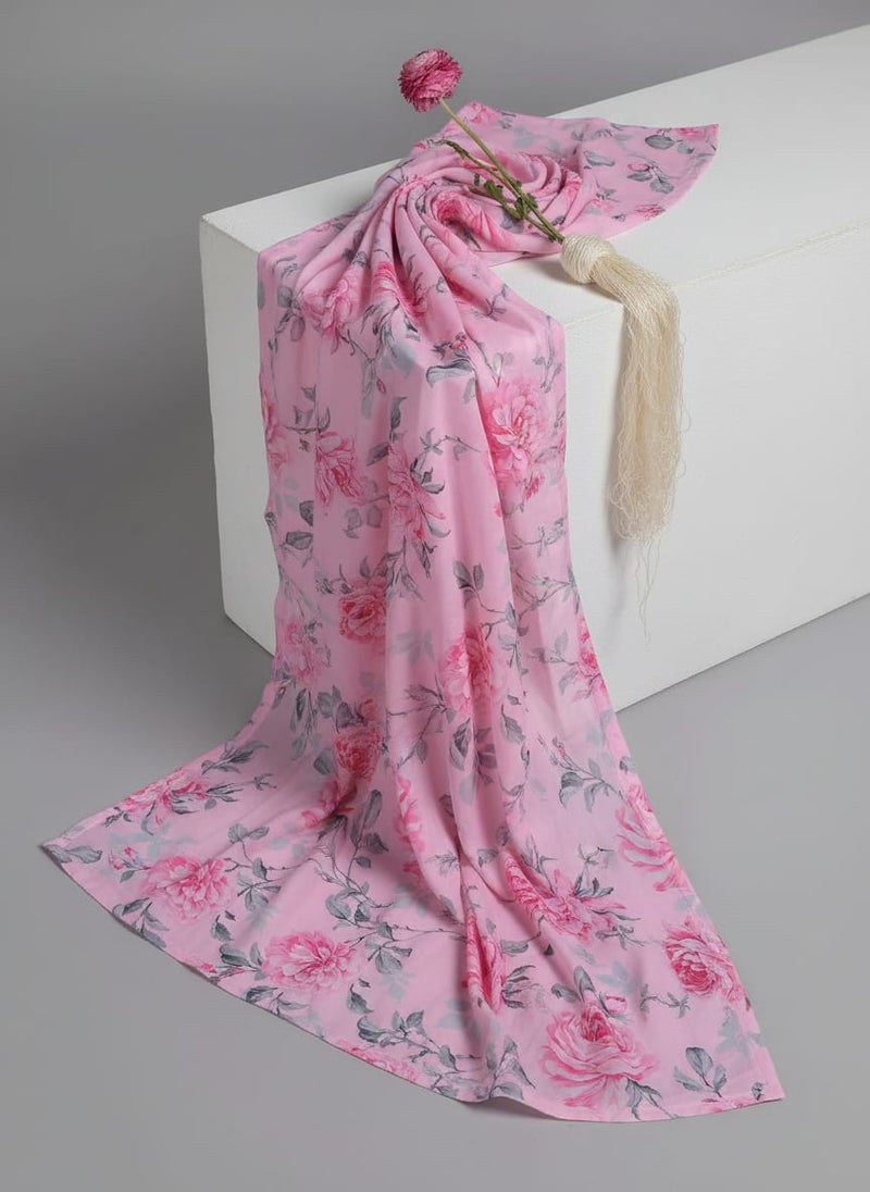 Pink Rose Allover Digital Printed Fabric - Muslin