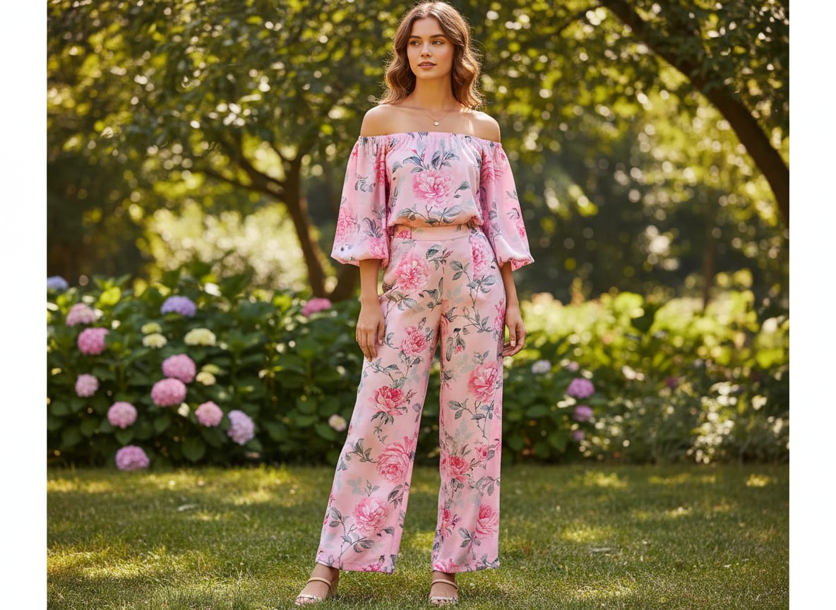Pink Vintage Rose Floral Garden Silk Crepe Digital Printed Fabric