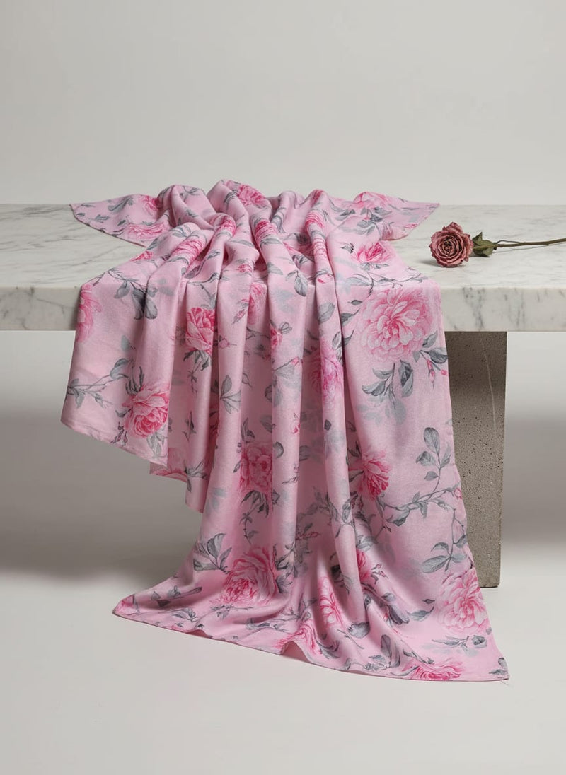 Pink Vintage Rose Floral Garden Silk Crepe Digital Printed Fabric