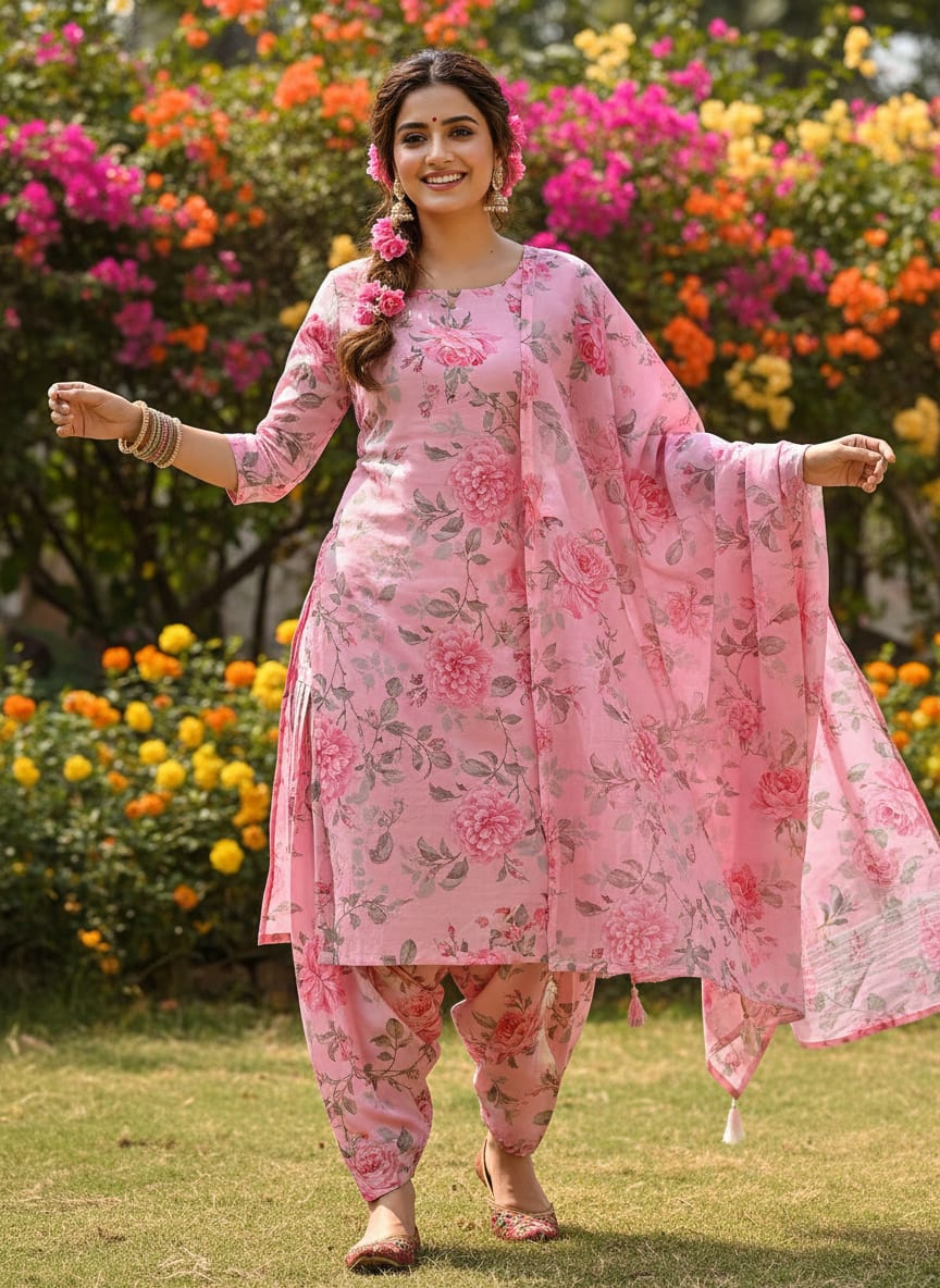 Pink Rose Allover Digital Printed Fabric - Pure Cotton