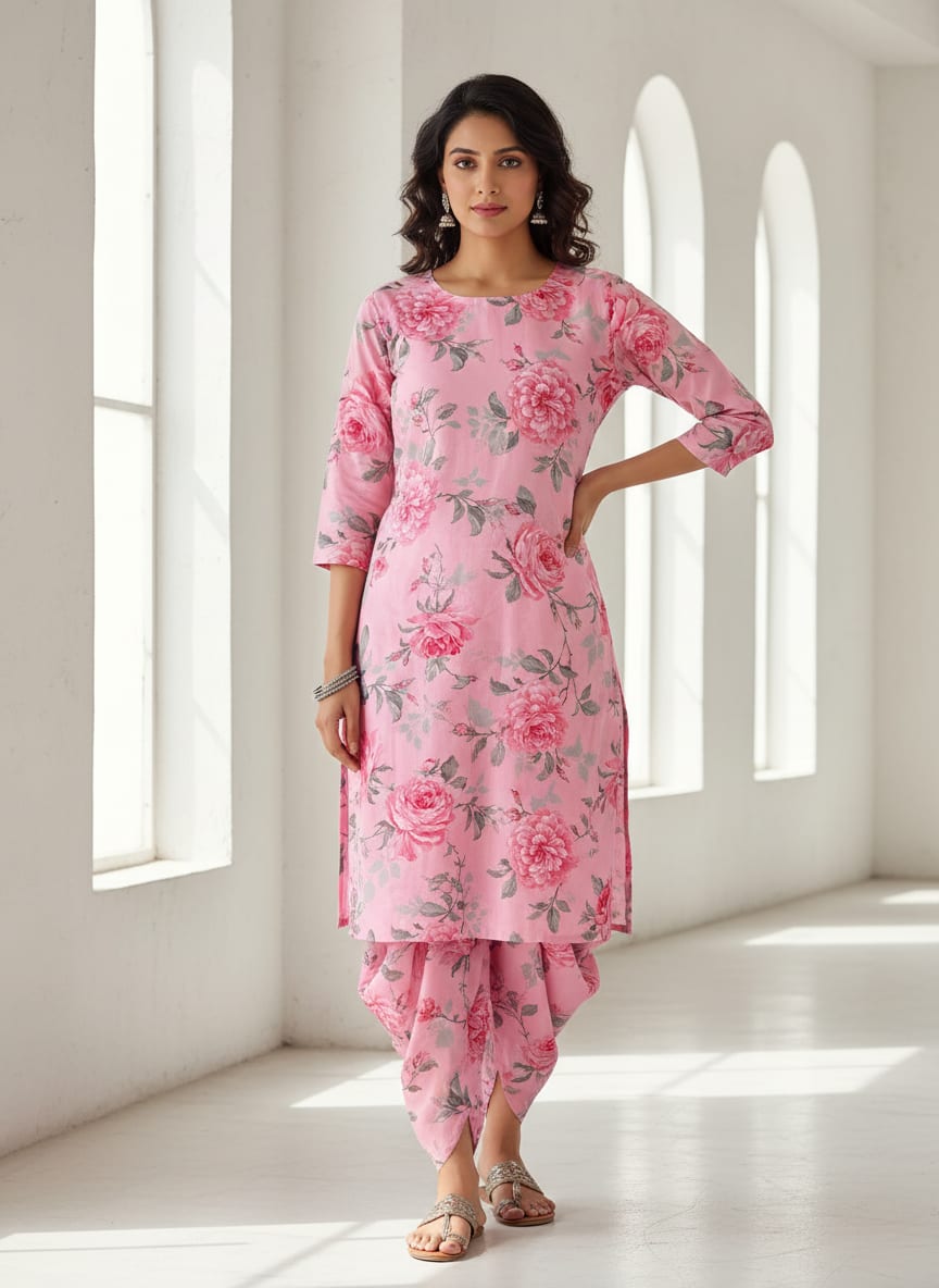 Pink Classic Rose Floral Pure Cotton Digital Printed Fabric