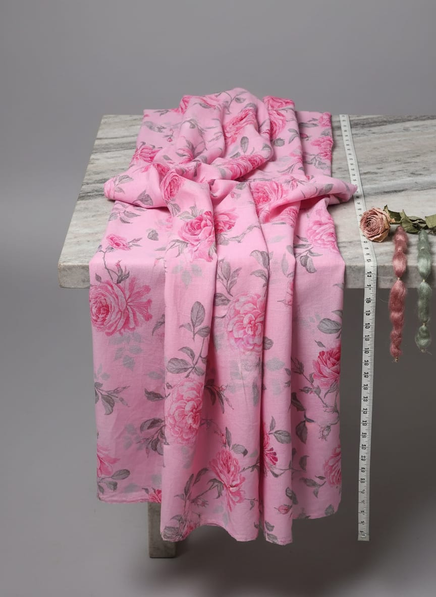 Pink Rose Allover Digital Printed Fabric - Pure Cotton