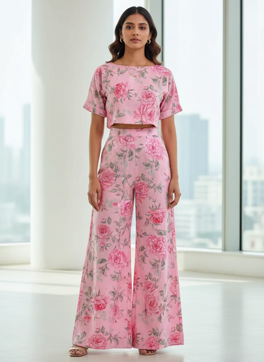 Pink Classic Rose Floral Pure Cotton Digital Printed Fabric