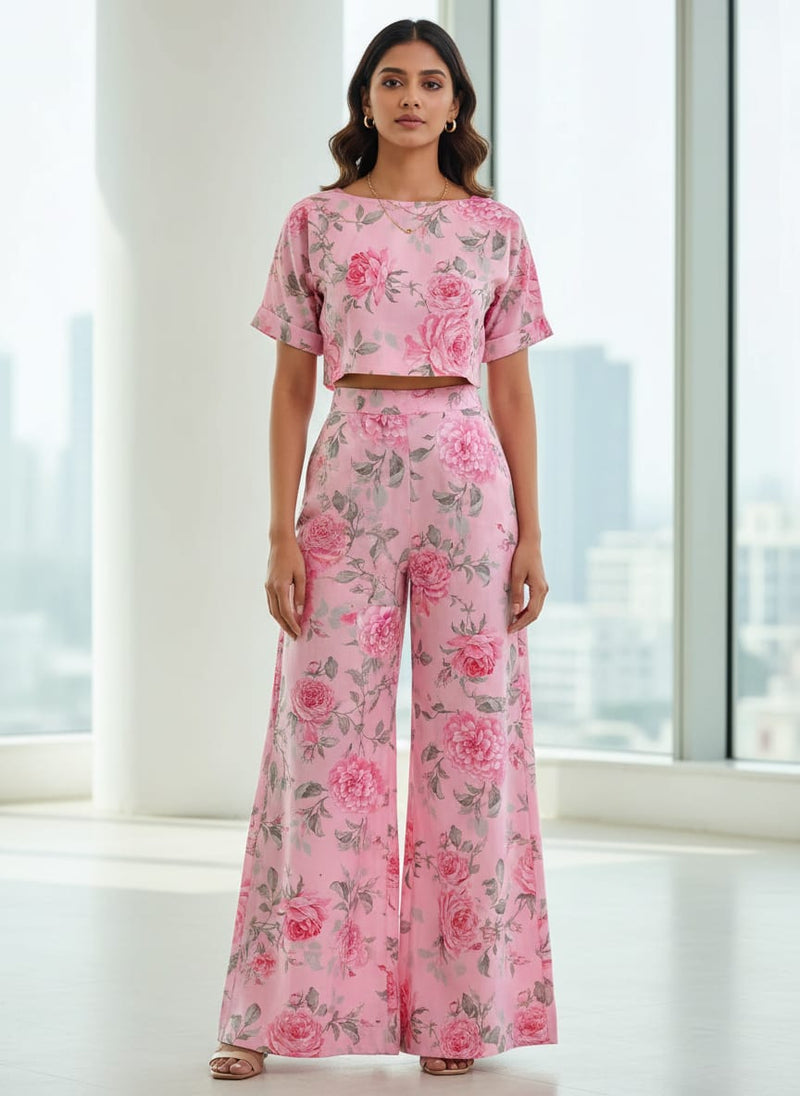 Pink Classic Rose Floral Pure Cotton Digital Printed Fabric