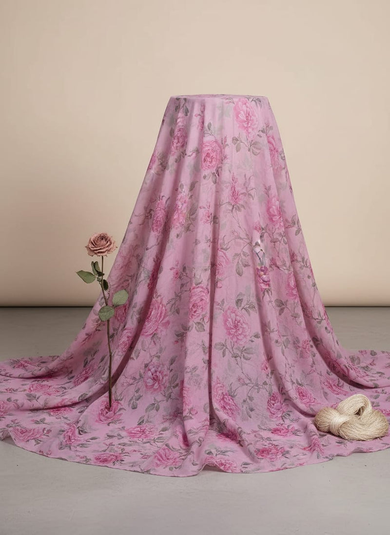 Pink Rose Allover Digital Printed Fabric - Pure Georgette