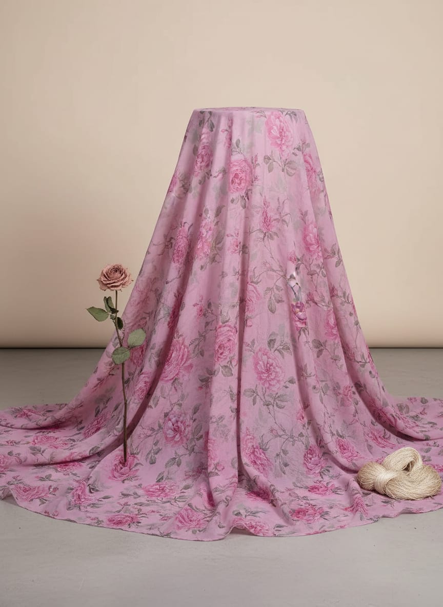 Pink Rose Allover Digital Printed Fabric - Pure Georgette