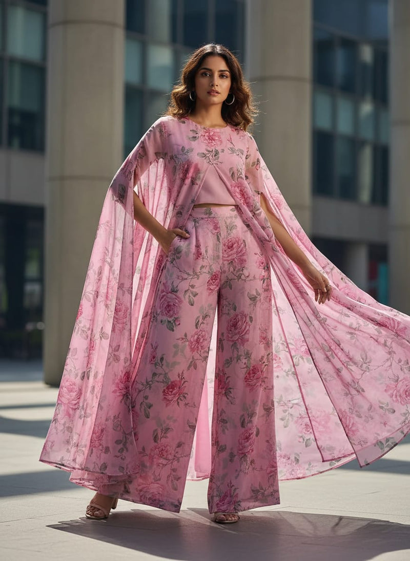 Pink Rose Allover Digital Printed Fabric - Pure Georgette