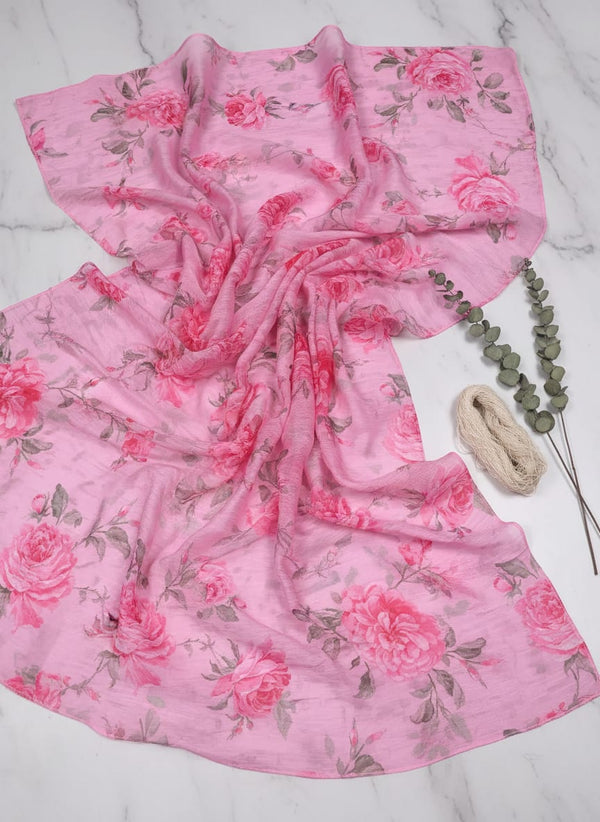 Pink Rose Allover Digital Printed Fabric - Pure Chinon - Fabric Editorial Studio Flatlay Lookbook - PC-0-TA06118P2-106