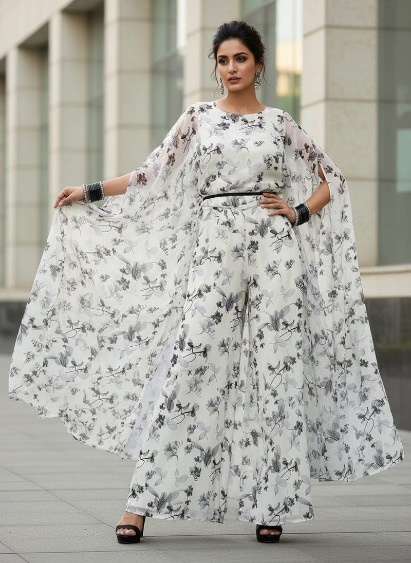Black Floating Flowers Digital Printed Fabric - Kota Doria