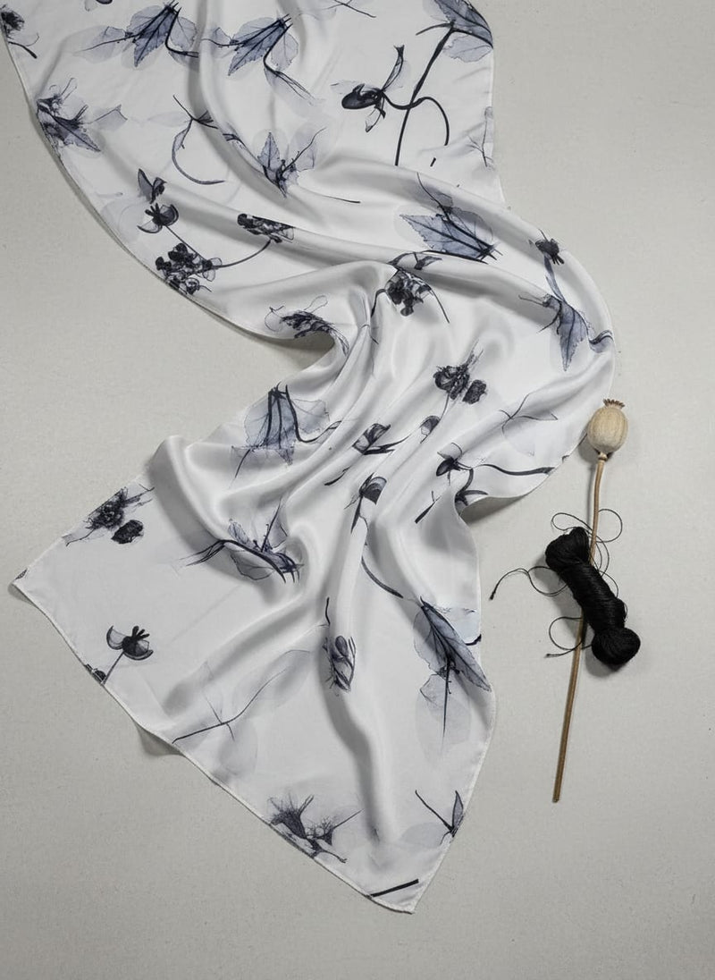 Black Floating Flowers Digital Printed Fabric - Crepe