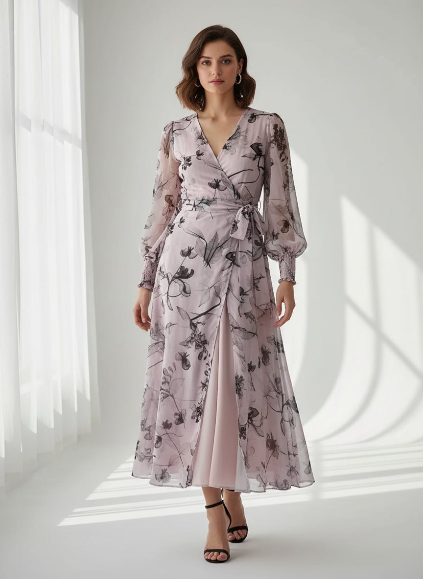 Pink Monochrome Floral Sketch Pure Georgette Digital Printed Fabric