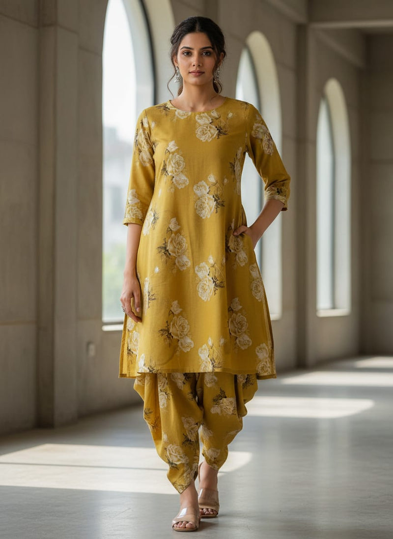 Lemon Yellow Flower Allover Digital Printed Fabric - Pure Cotton