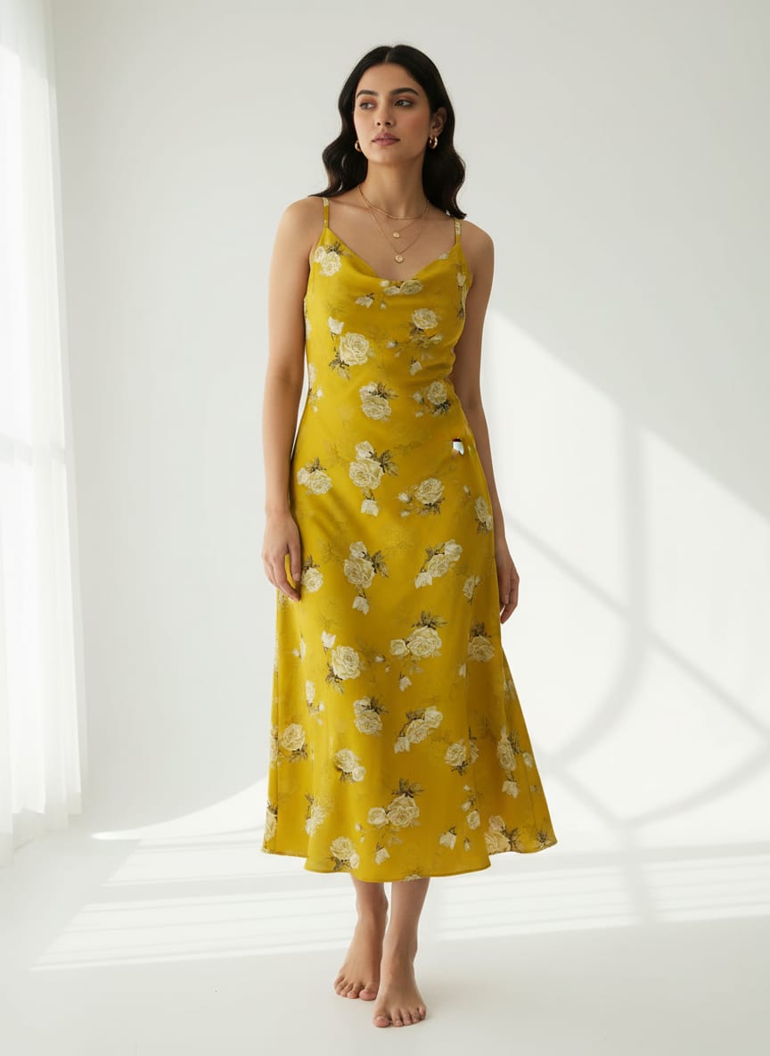Yellow White Roses Floral Upada Silk Digital Printed Fabric