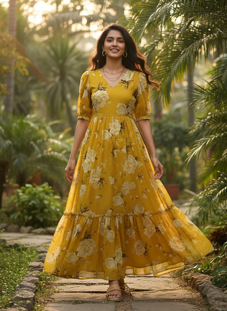 Yellow White Rose Floral Pure Georgette Digital Printed Fabric