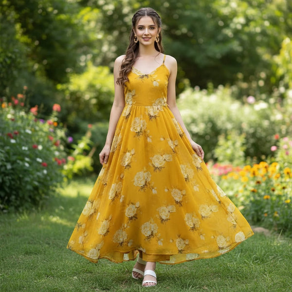 Lemon Yellow Flower Allover Digital Printed Fabric - Pure Chiffon - alternate view