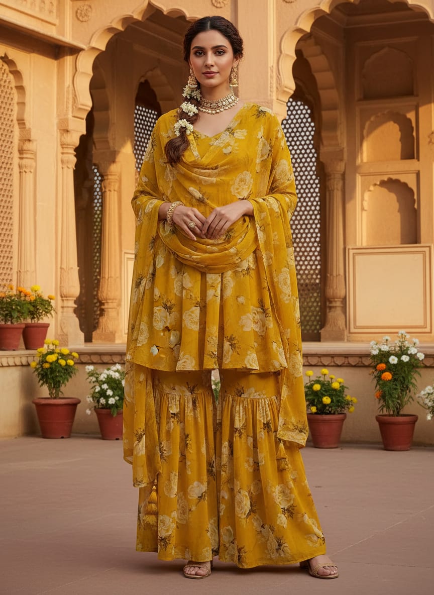 Lemon Yellow Flower Allover Digital Printed Fabric - Pure Chiffon