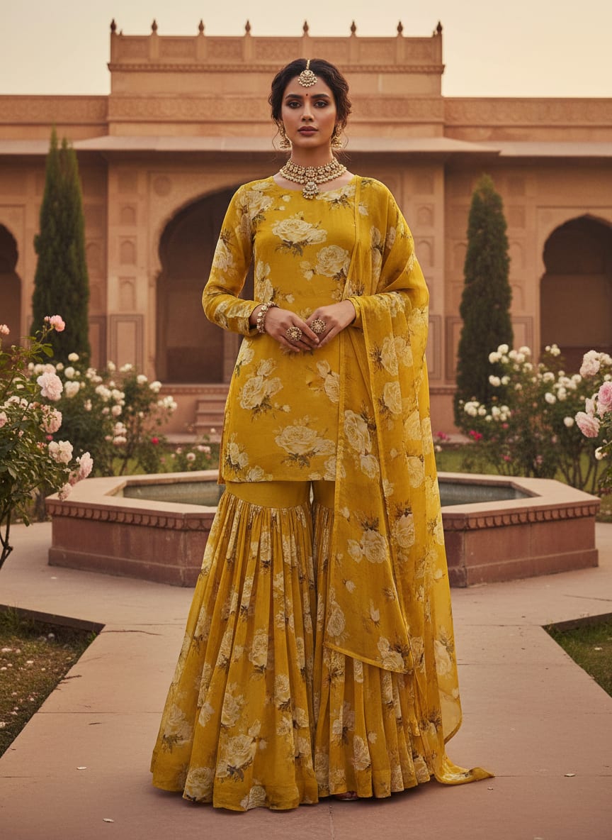 Lemon Yellow Flower Allover Digital Printed Fabric - Pure Chiffon