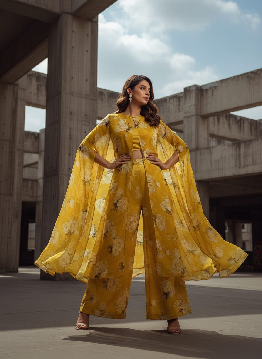 Lemon Yellow Flower Allover Digital Printed Fabric - Pure Chiffon