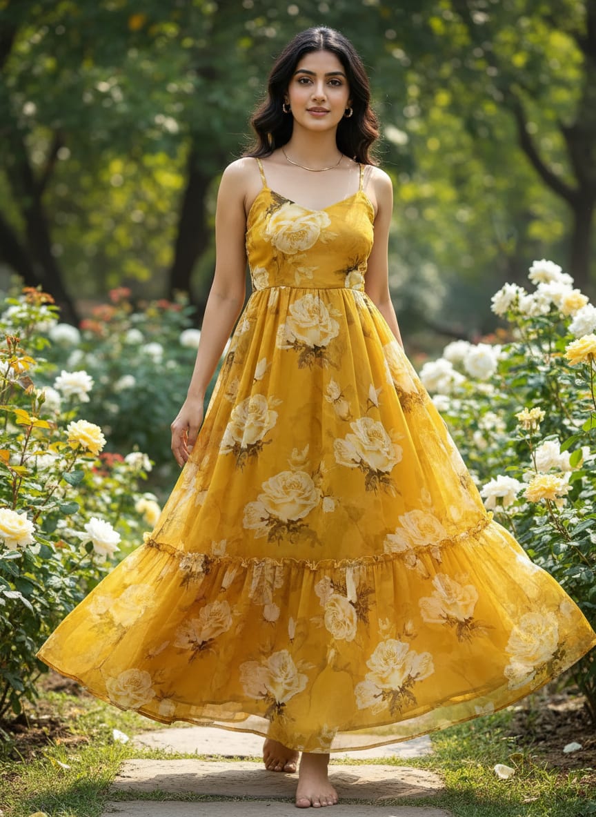 Lemon Yellow Flower Allover Digital Printed Fabric - Pure Chiffon