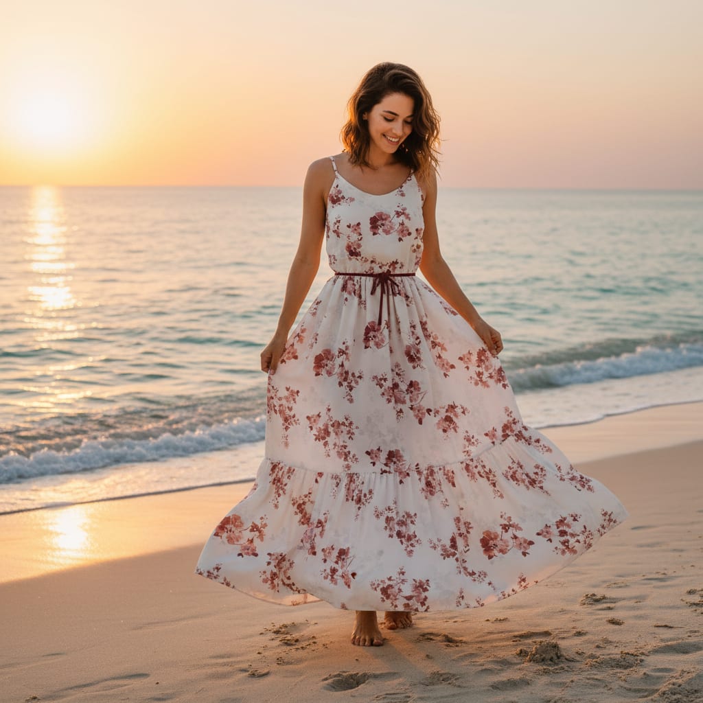 White Delicate Pink Floral Weightless Digital Printed Fabric