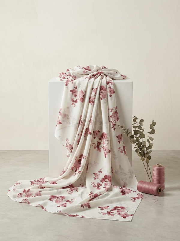 White Red Floral Sprigs Pure Chinon Digital Printed Fabric - Fabric Editorial Studio Flatlay Lookbook - PC-0-TA06839P3-106