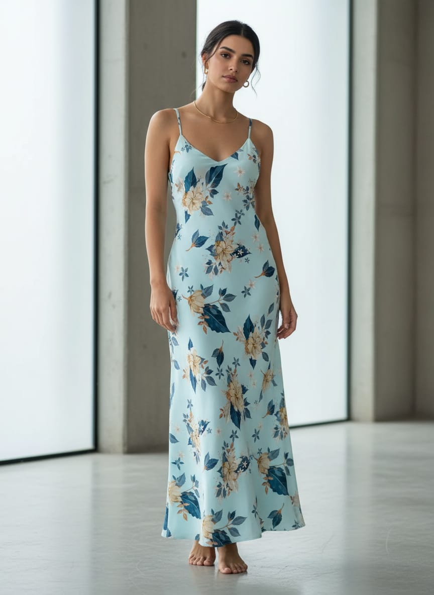 Blue Botanical Floral Bouquets Upada Silk Digital Printed Fabric