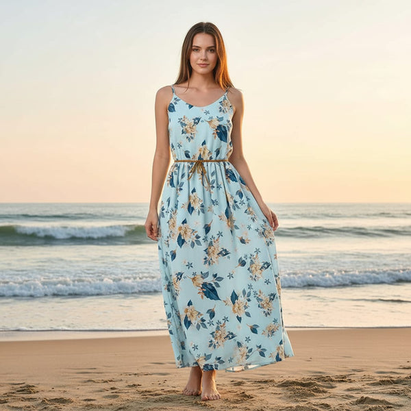 Flower On Ocean Blue Digital Printed Fabric - Pure Georgette - alternate view
