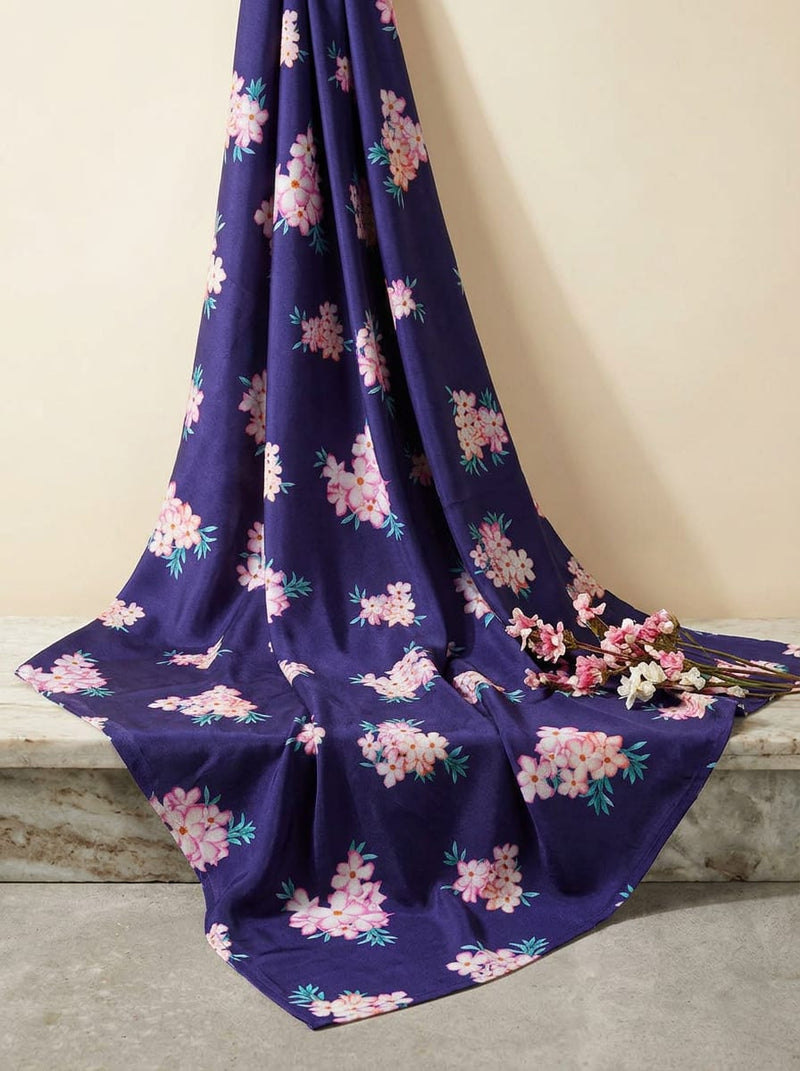 Navy Pink Floral Bouquets Silk Crepe Digital Printed Fabric
