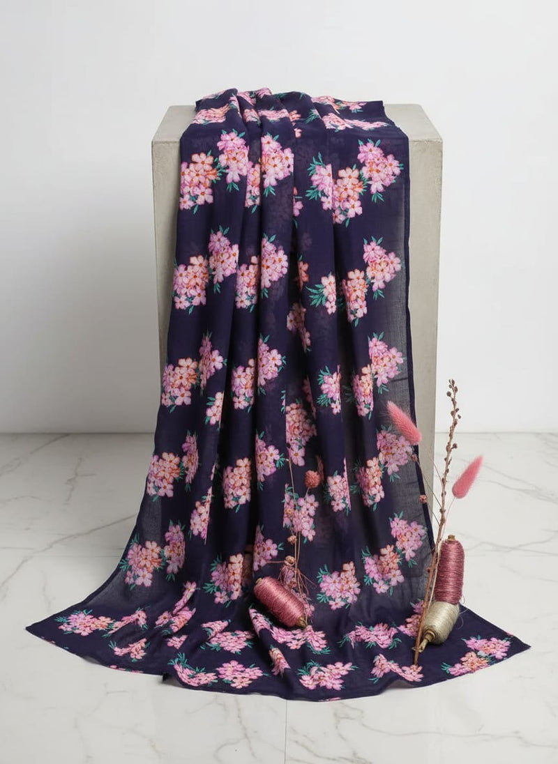 Navy Ditsy Floral Bouquet Print Pure Cotton Digital Printed Fabric